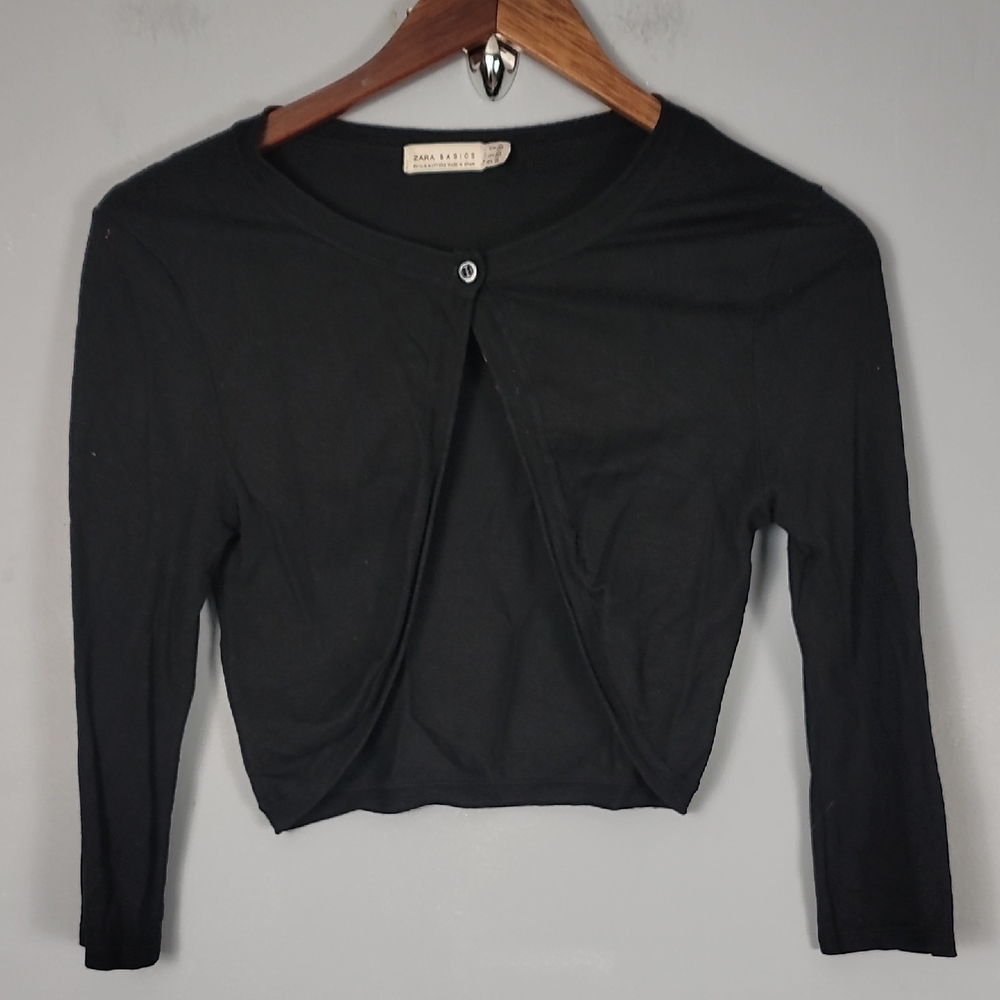 Zara Black Cut Out 3/4 Sleeve Shrug Bolero Blouse